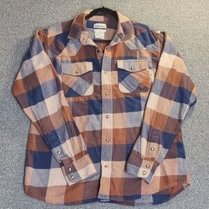 Ariat Haider Retro Fit Plaid Flannel Snap Shirt Men's Size Medium In Tan & Blue